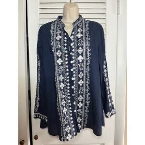 Chico's Navy Tunic with White Embroidery
